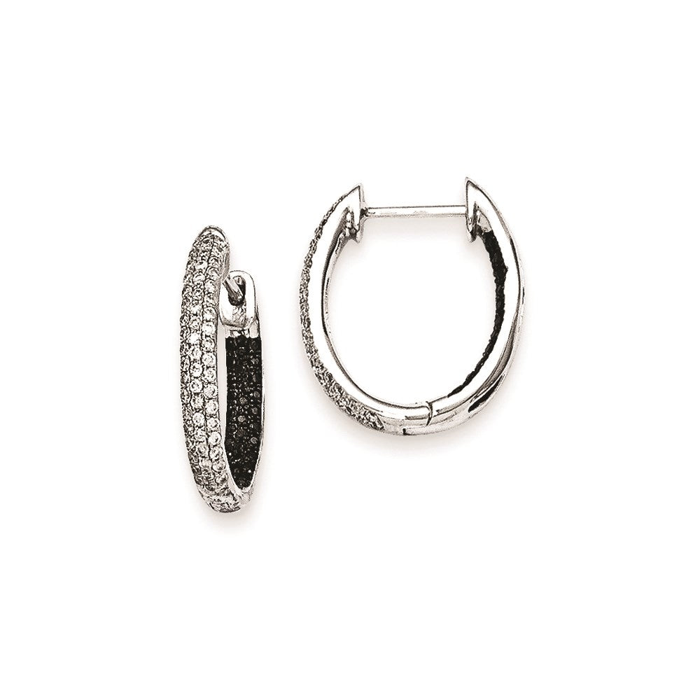 14k White Gold Black & White Real Diamond In-Out Hoop Earrings