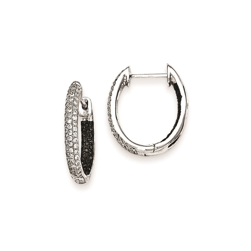 14k White Gold Black & White Real Diamond In-Out Hoop Earrings