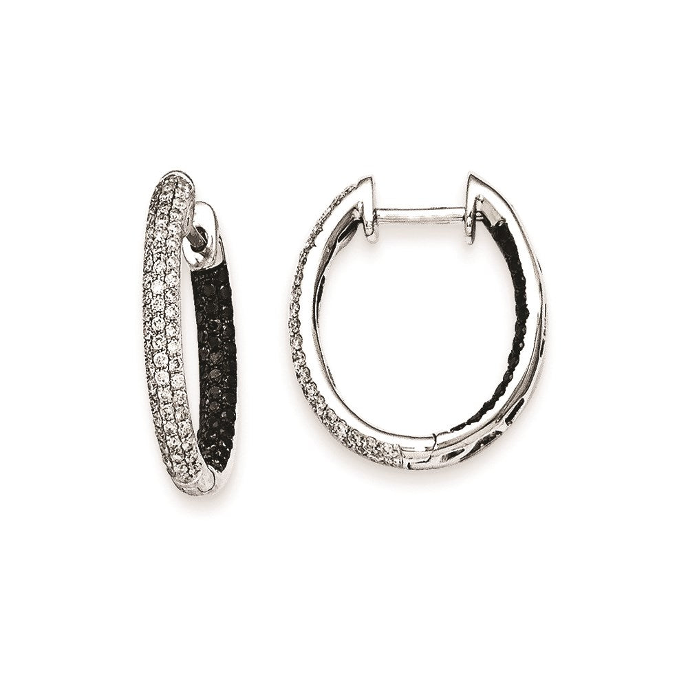 14k White Gold Black & White Real Diamond In-Out Hoop Earrings