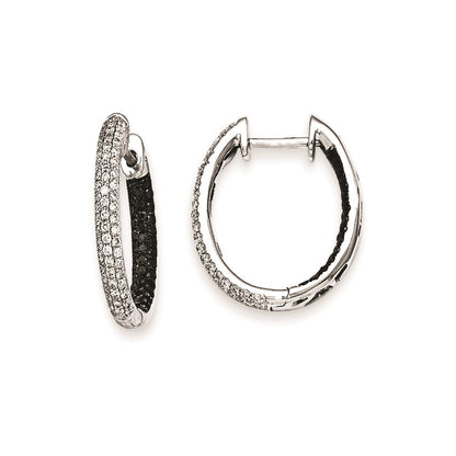14k White Gold Black & White Real Diamond In-Out Hoop Earrings