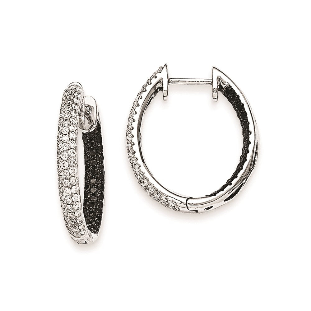 14k White Gold Black & White Real Diamond In-Out Hoop Earrings