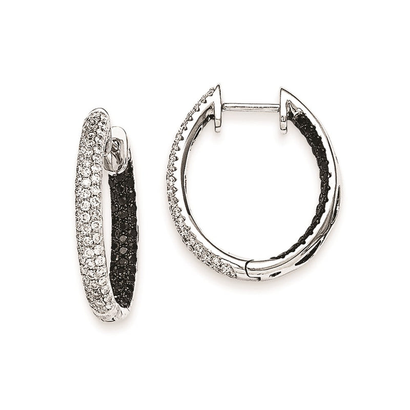 14k White Gold Black & White Real Diamond In-Out Hoop Earrings