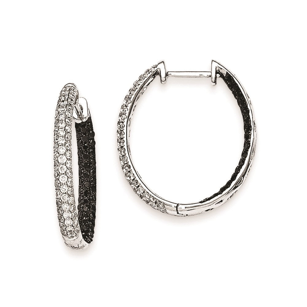 14k White Gold Black & White Real Diamond In-Out Hoop Earrings