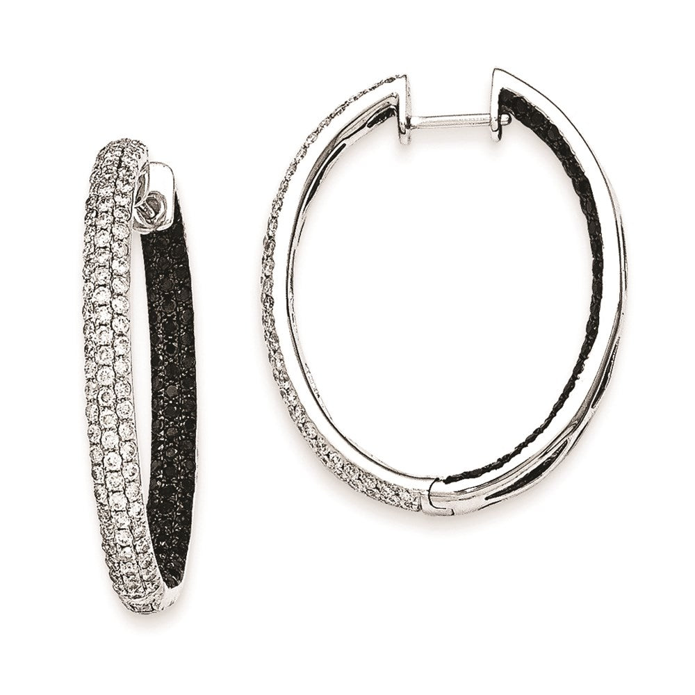 14k White Gold Black & White Real Diamond In-Out Hoop Earrings