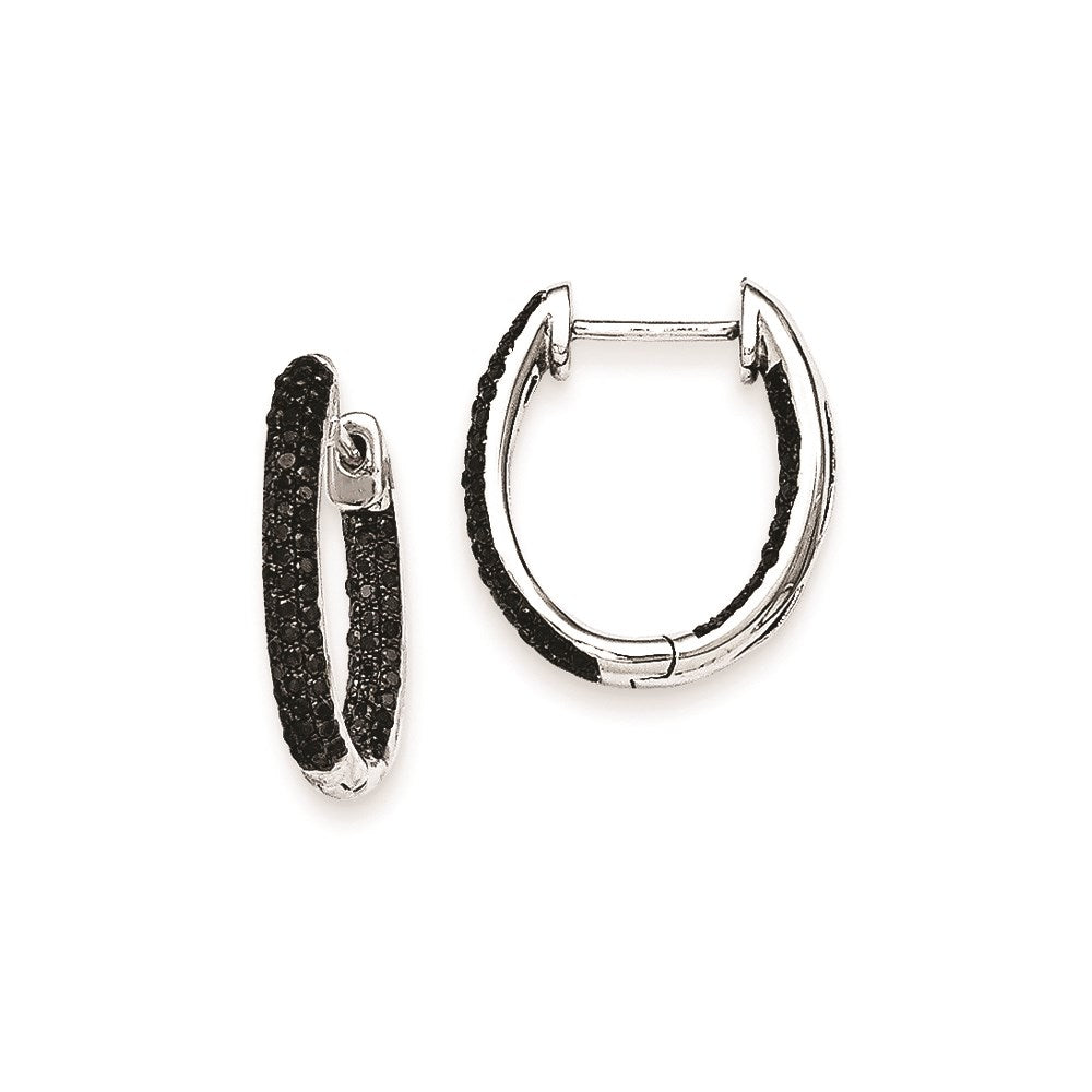 14k White Gold Black Real Diamond In-Out Hoop Earrings