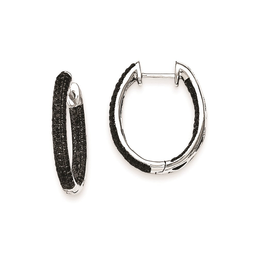 14k White Gold Black Real Diamond In-Out Hoop Earrings