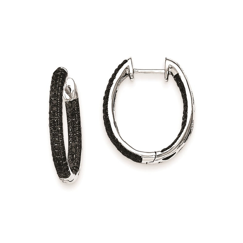 14k White Gold Black Real Diamond In-Out Hoop Earrings