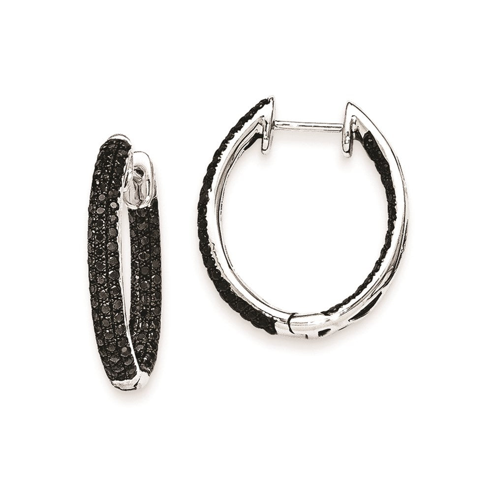 14k White Gold Black Real Diamond In-Out Hoop Earrings
