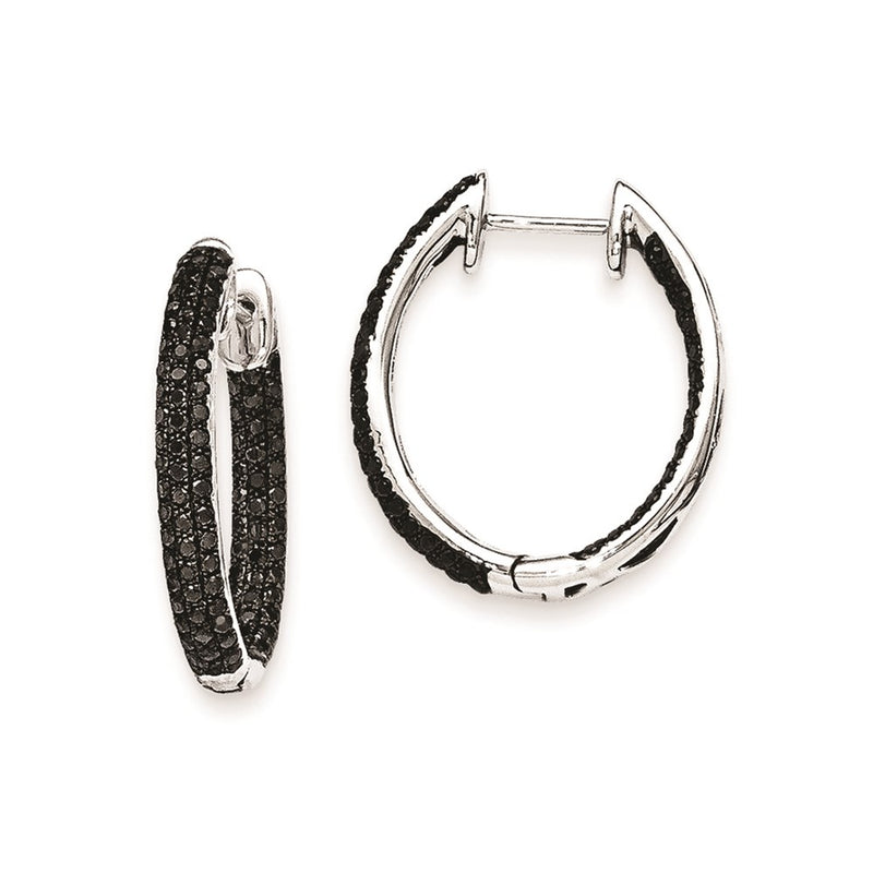 14k White Gold Black Real Diamond In-Out Hoop Earrings