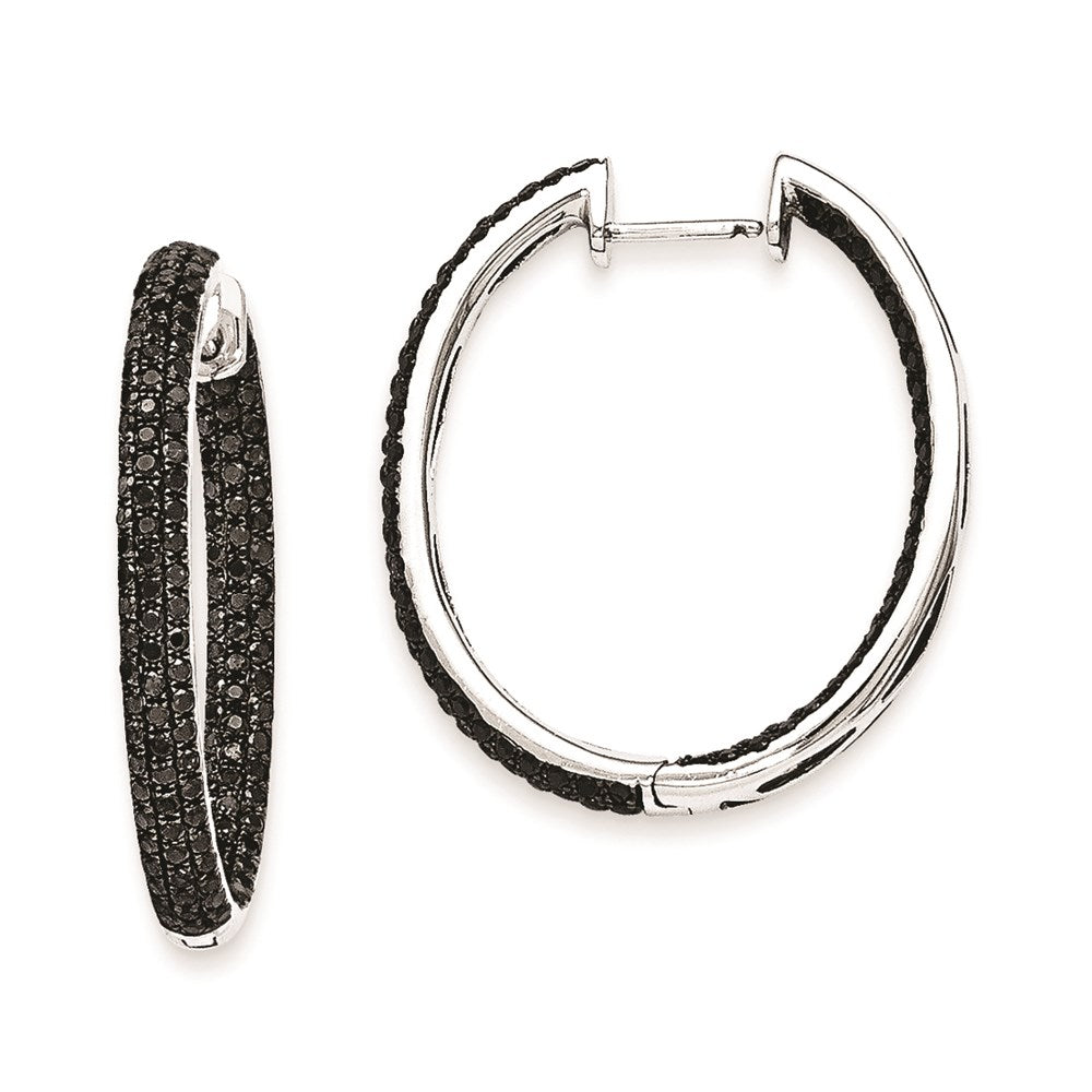 14k White Gold Black Real Diamond In-Out Hoop Earrings