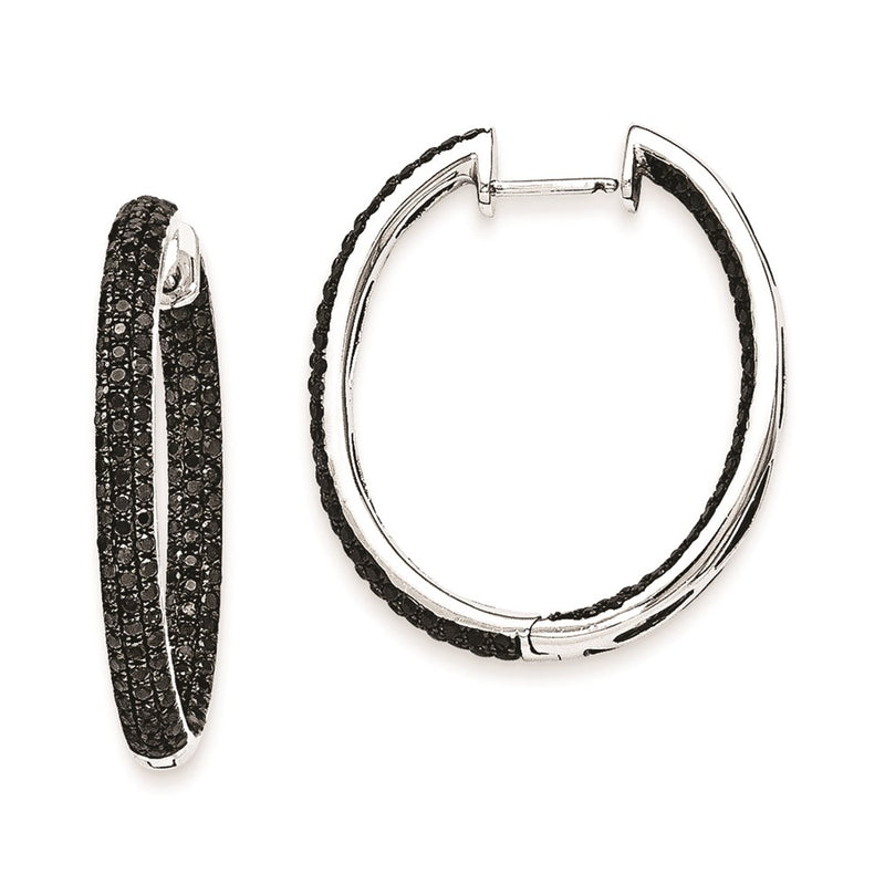 14k White Gold Black Real Diamond In-Out Hoop Earrings