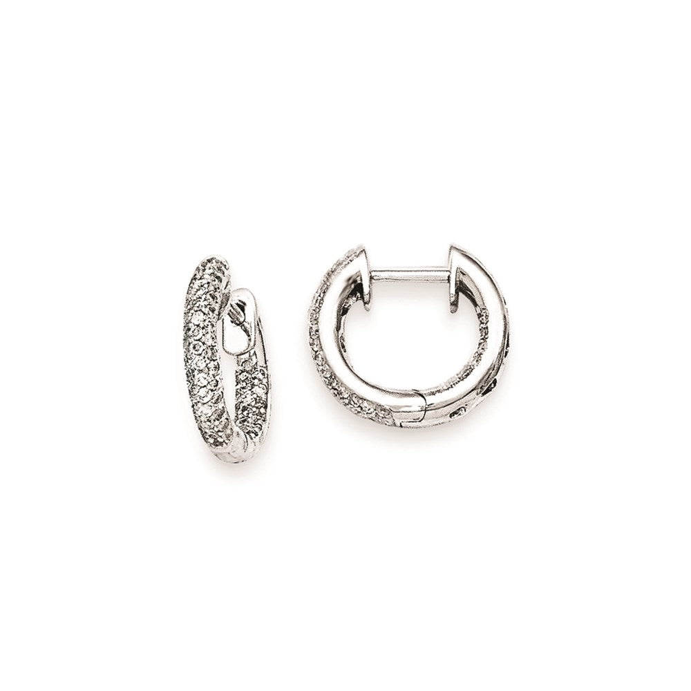14k White Gold Real Diamond Hinged Hoop Earrings
