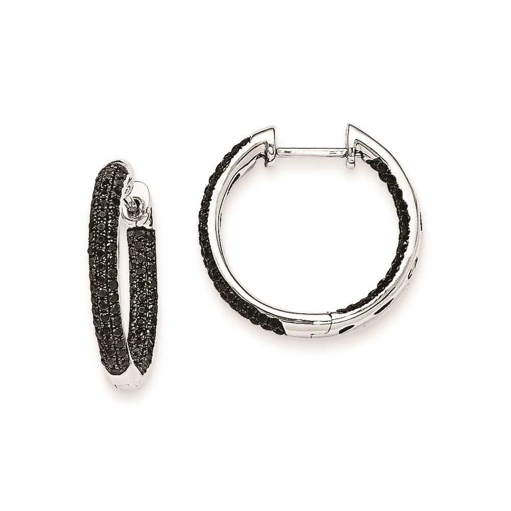 14k White Gold Black Real Diamond Hinged Hoop Earrings