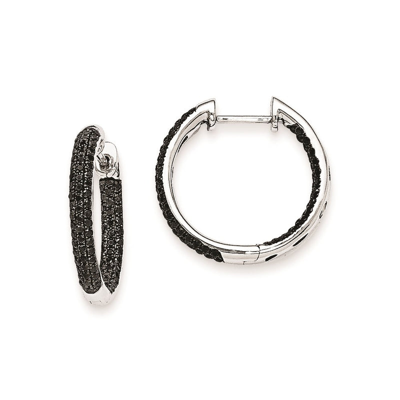 14k White Gold Black Real Diamond Hinged Hoop Earrings