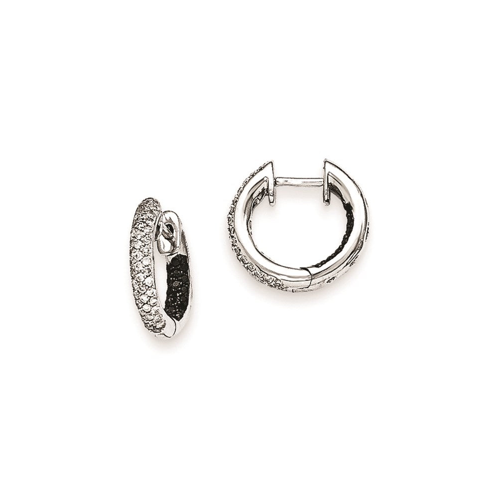 14k White Gold Black and White Real Diamond Hinged Hoop Earrings