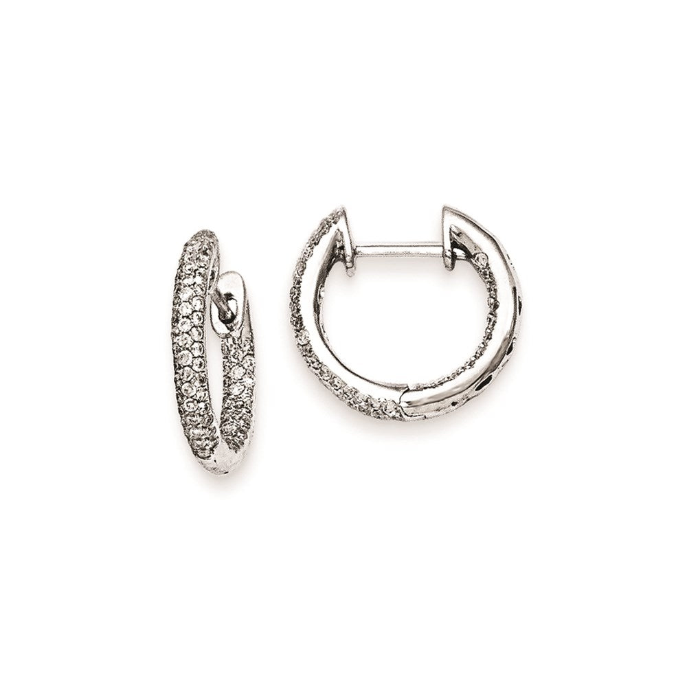 14k White Gold Real Diamond Hinged Hoop Earrings