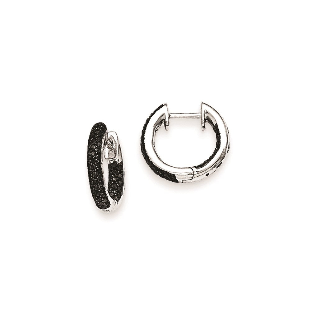 14k White Gold Black Real Diamond Hinged Hoop Earrings