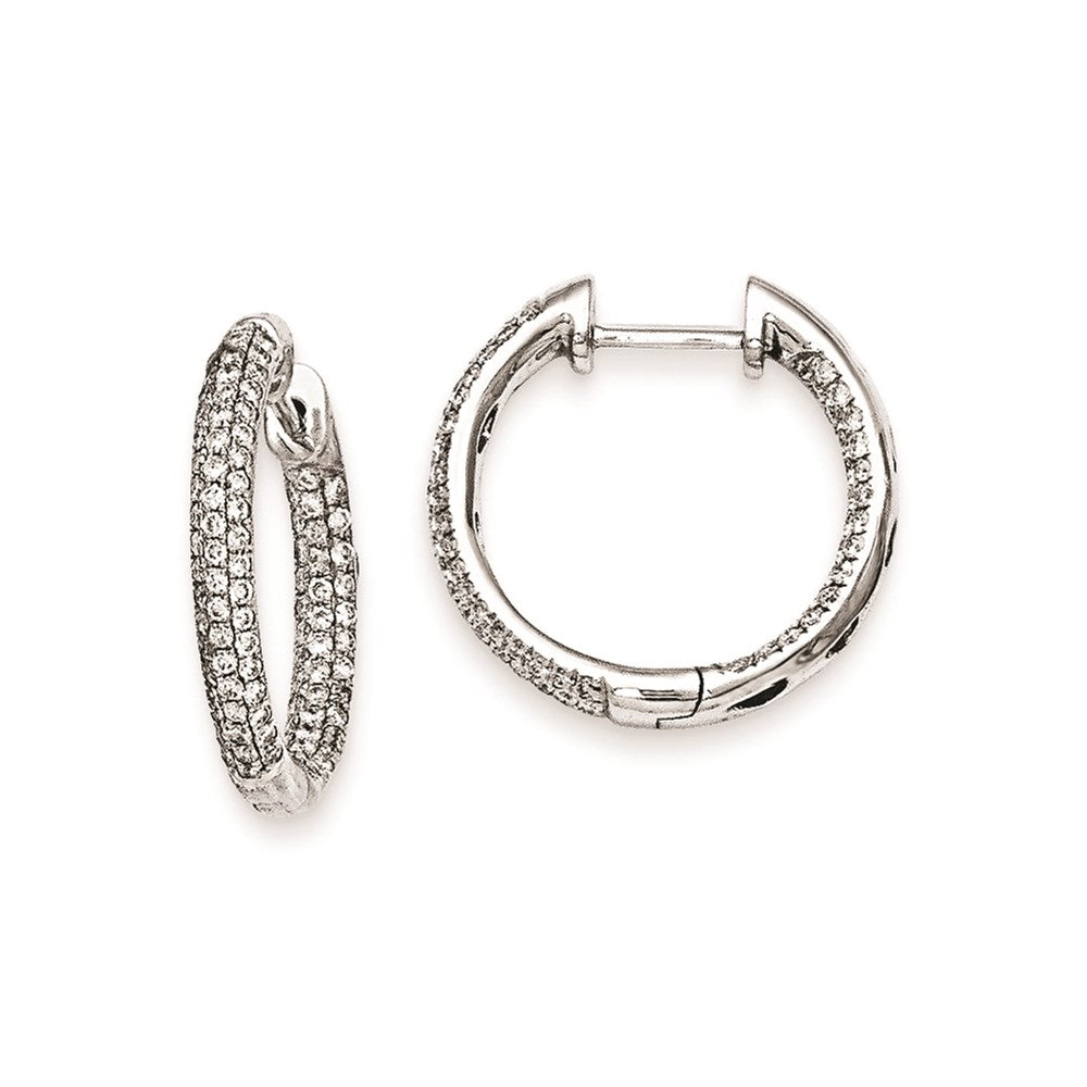 14k White Gold Real Diamond 20mm Hinged Hoop Earrings