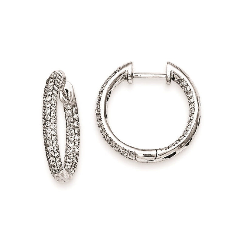 14k White Gold Real Diamond 20mm Hinged Hoop Earrings