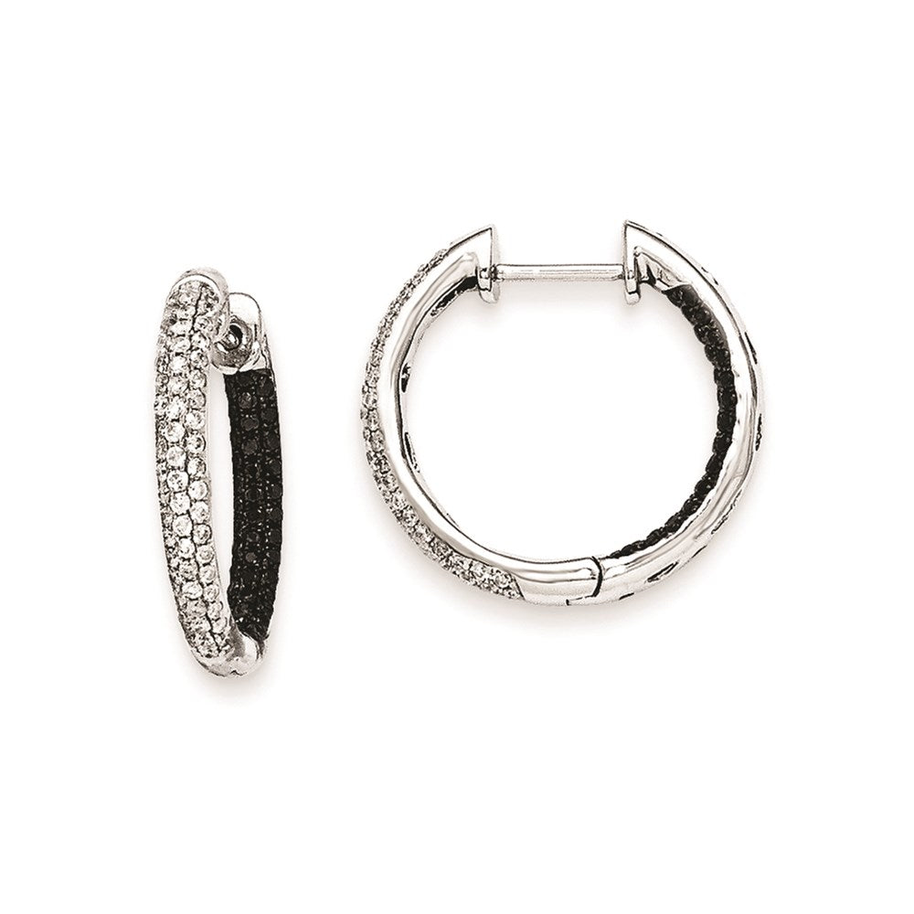 14k White Gold Black and White Real Diamond Hinged Hoop Earrings