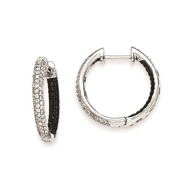 14k White Gold Black and White Real Diamond Hinged Hoop Earrings
