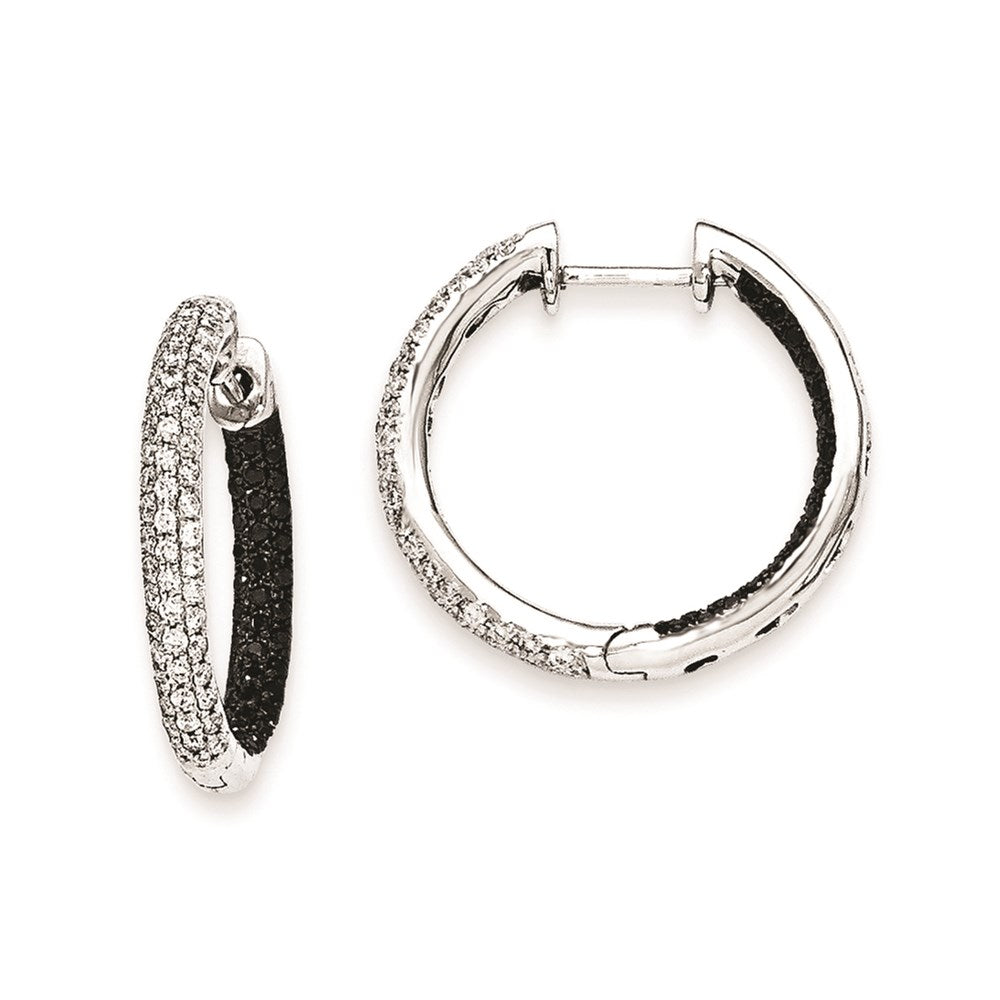 14k White Gold Black and White Real Diamond Hinged Hoop Earrings