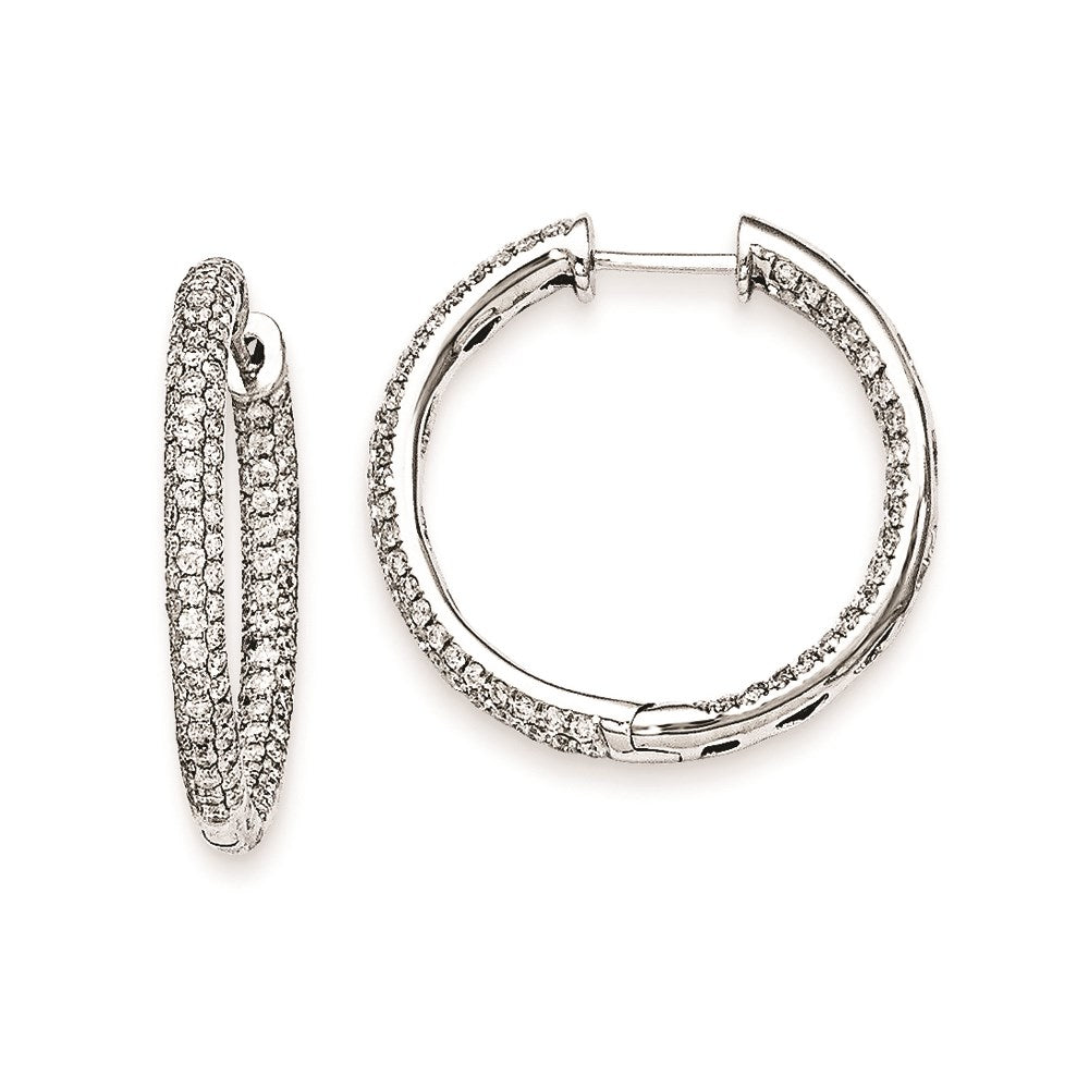 14k White Gold Real Diamond Hinged Hoop Earrings