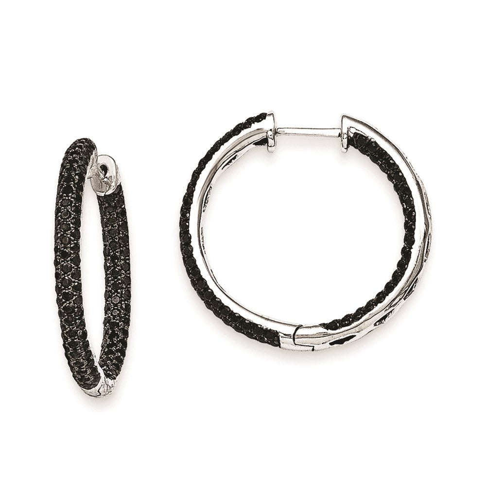 14k White Gold Black Real Diamond Hinged Hoop Earrings