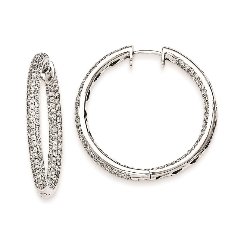 14k White Gold Real Diamond Hinged Hoop Earrings
