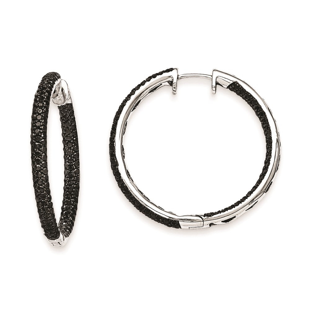 14k White Gold Black Real Diamond Hinged Hoop Earrings