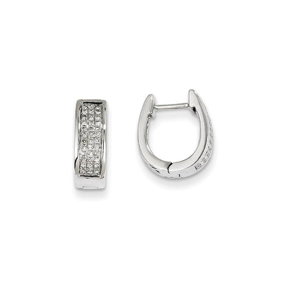 14K White Gold Real Diamond Small Hinged Oval Hoop Earrings