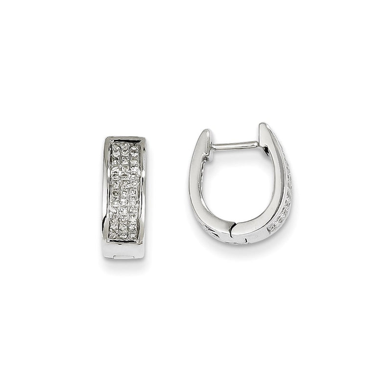 14K White Gold Real Diamond Small Hinged Oval Hoop Earrings
