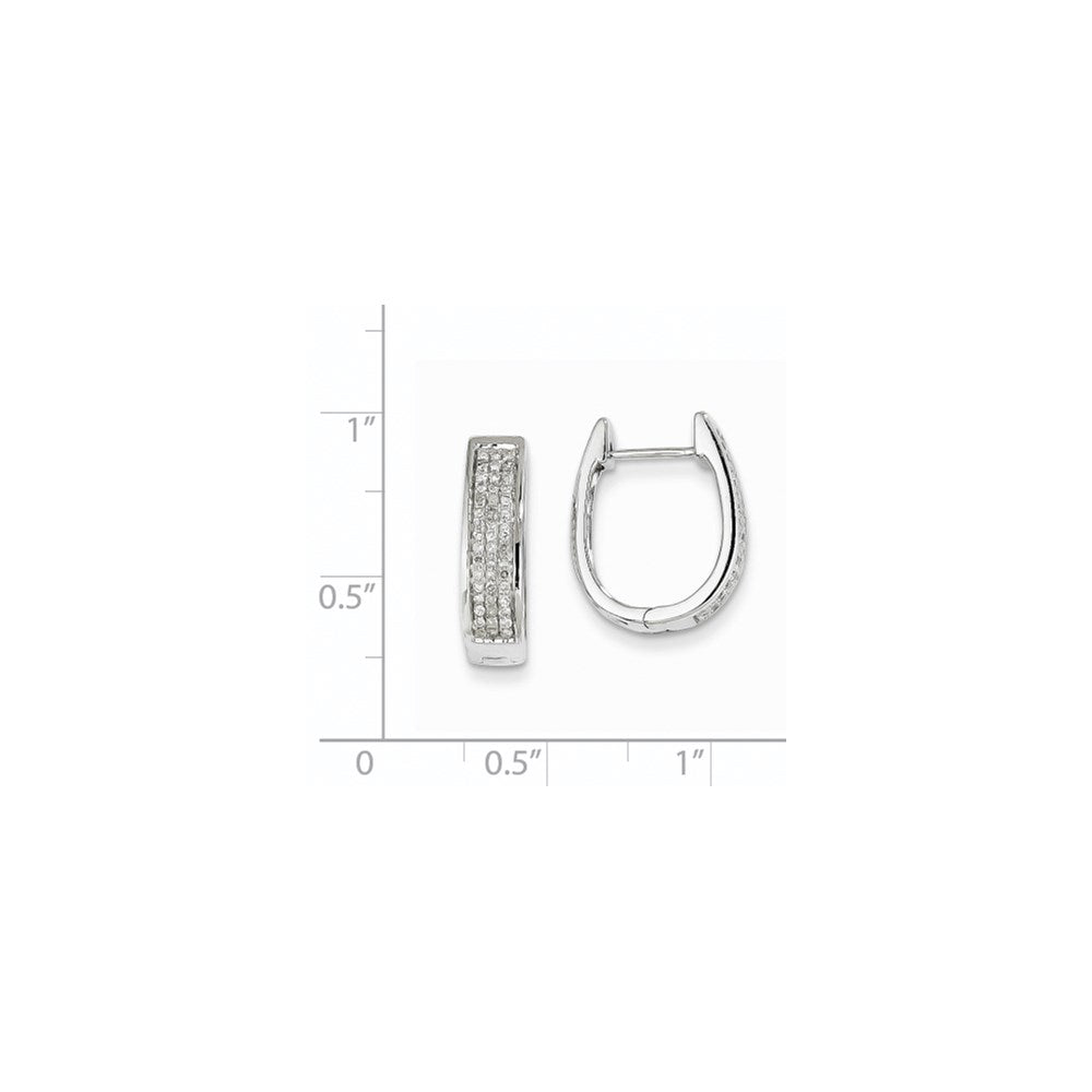 14K White Gold Real Diamond Medium Hinged Oval Hoop Earrings