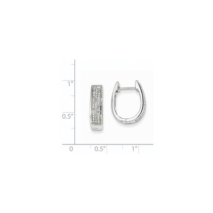 14K White Gold Real Diamond Medium Hinged Oval Hoop Earrings