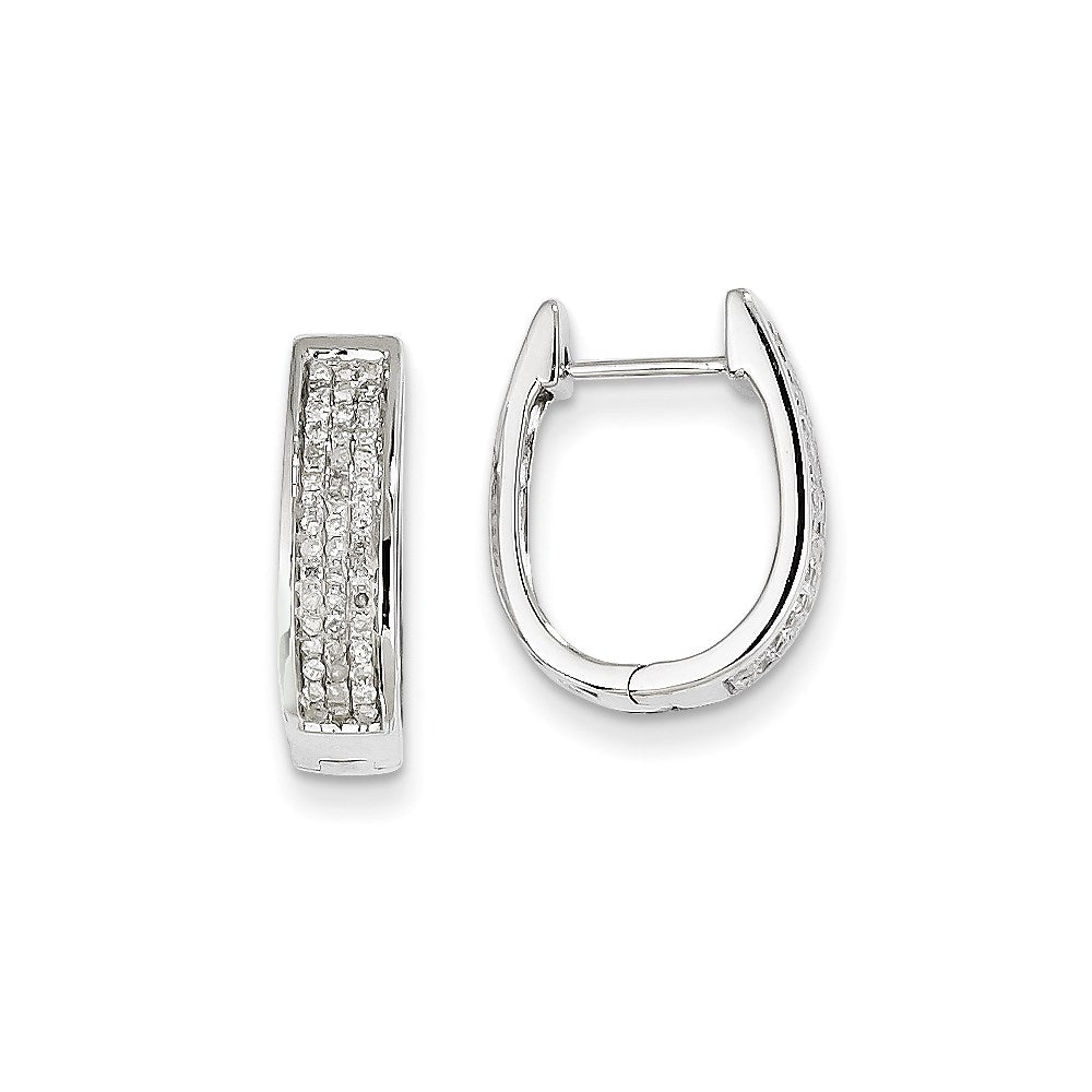 14K White Gold Real Diamond Medium Hinged Oval Hoop Earrings