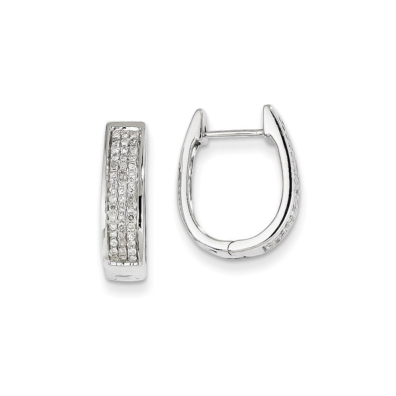 14K White Gold Real Diamond Medium Hinged Oval Hoop Earrings