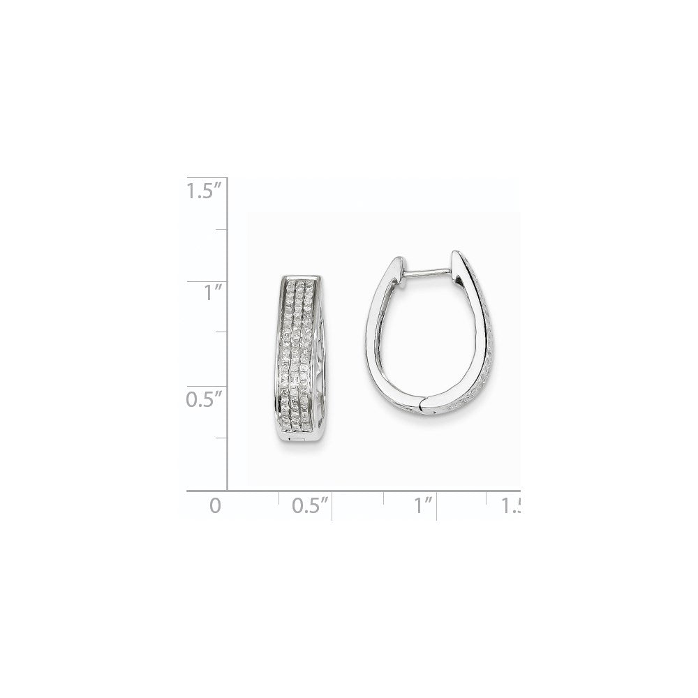 14K White Gold Real Diamond Large Hinged Oval Hoop Earrings