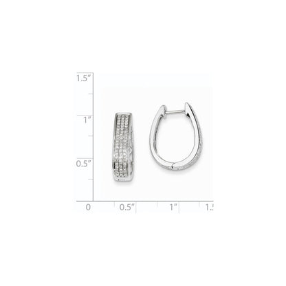 14K White Gold Real Diamond Large Hinged Oval Hoop Earrings