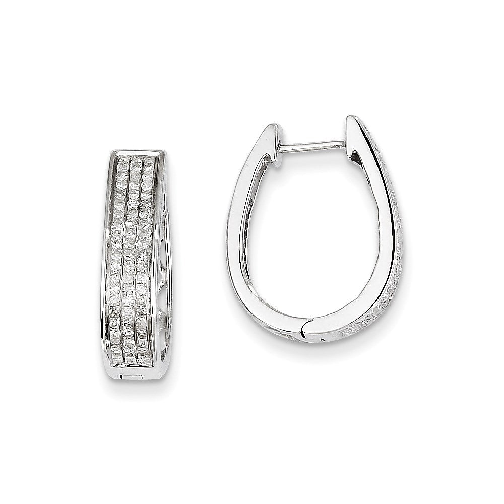 14K White Gold Real Diamond Large Hinged Oval Hoop Earrings