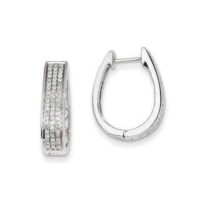 14K White Gold Real Diamond Large Hinged Oval Hoop Earrings