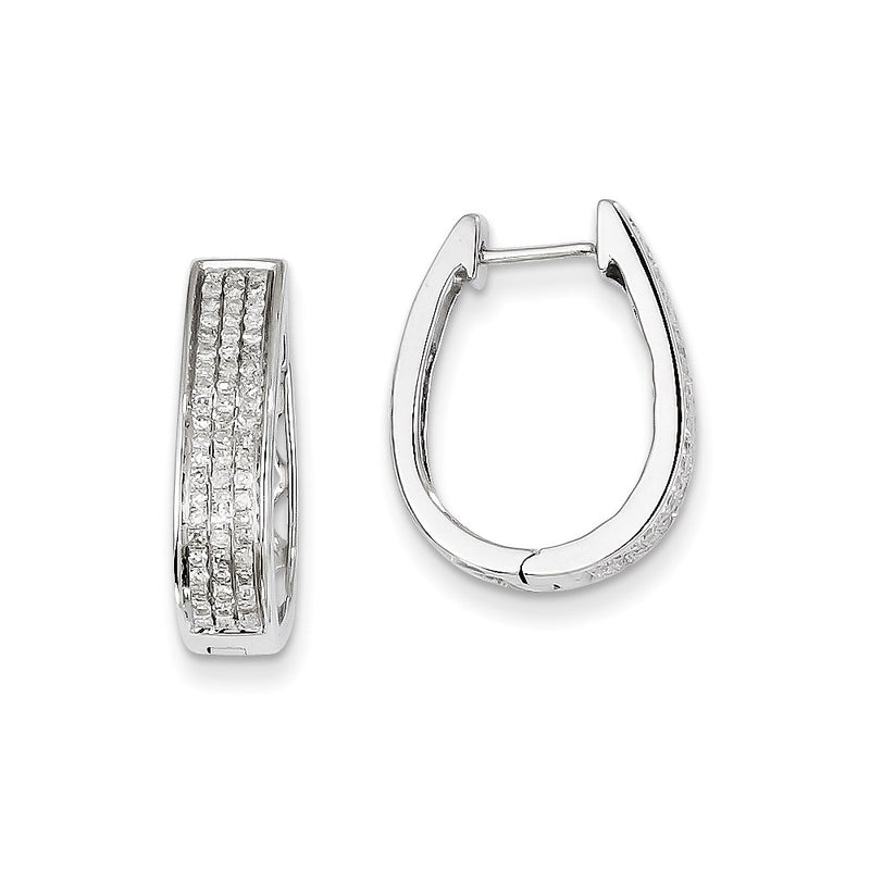 14K White Gold Real Diamond Large Hinged Oval Hoop Earrings