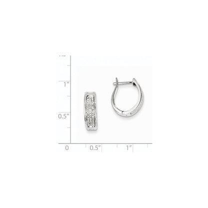 14K White Gold Real Diamond Hinged Oval Hoop Earrings