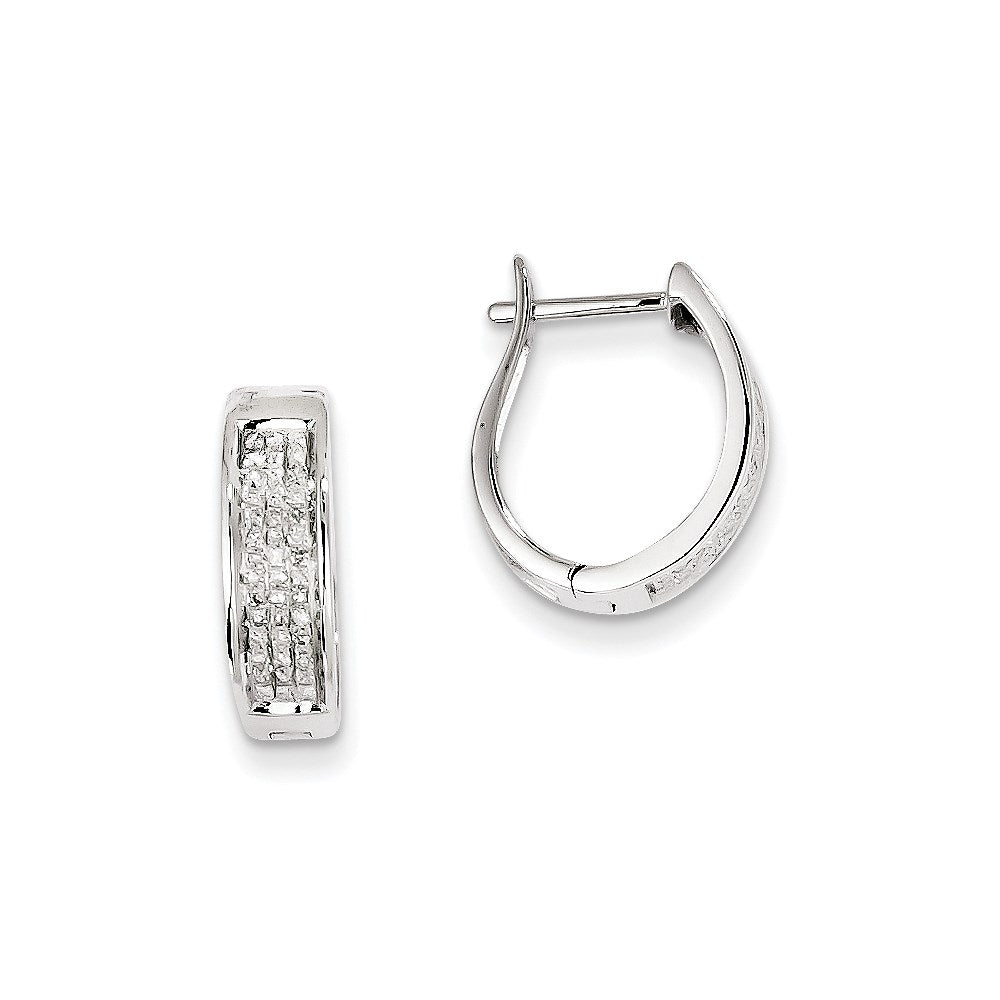 14K White Gold Real Diamond Hinged Oval Hoop Earrings