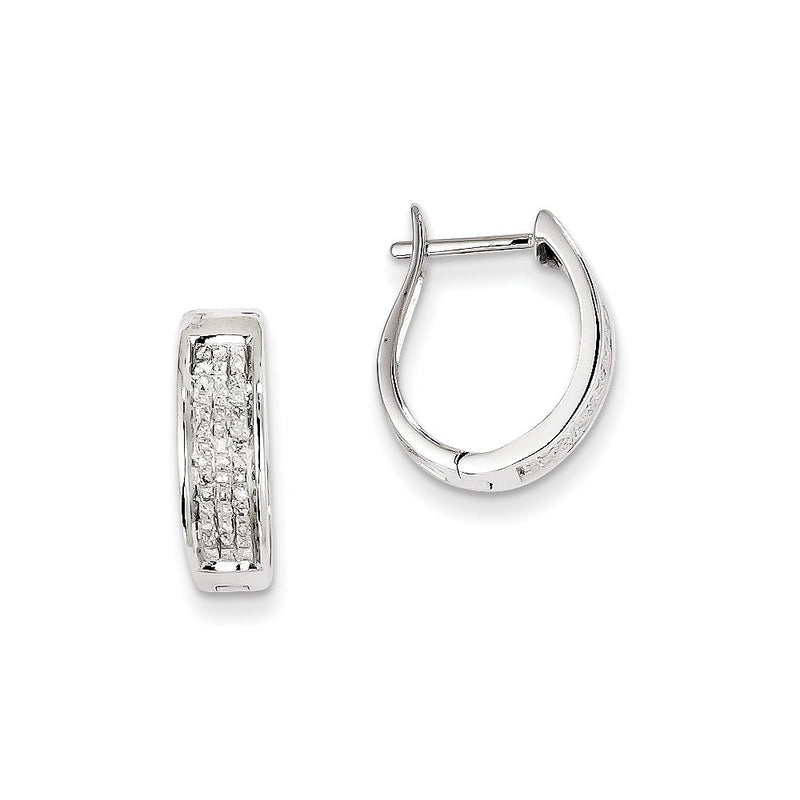 14K White Gold Real Diamond Hinged Oval Hoop Earrings