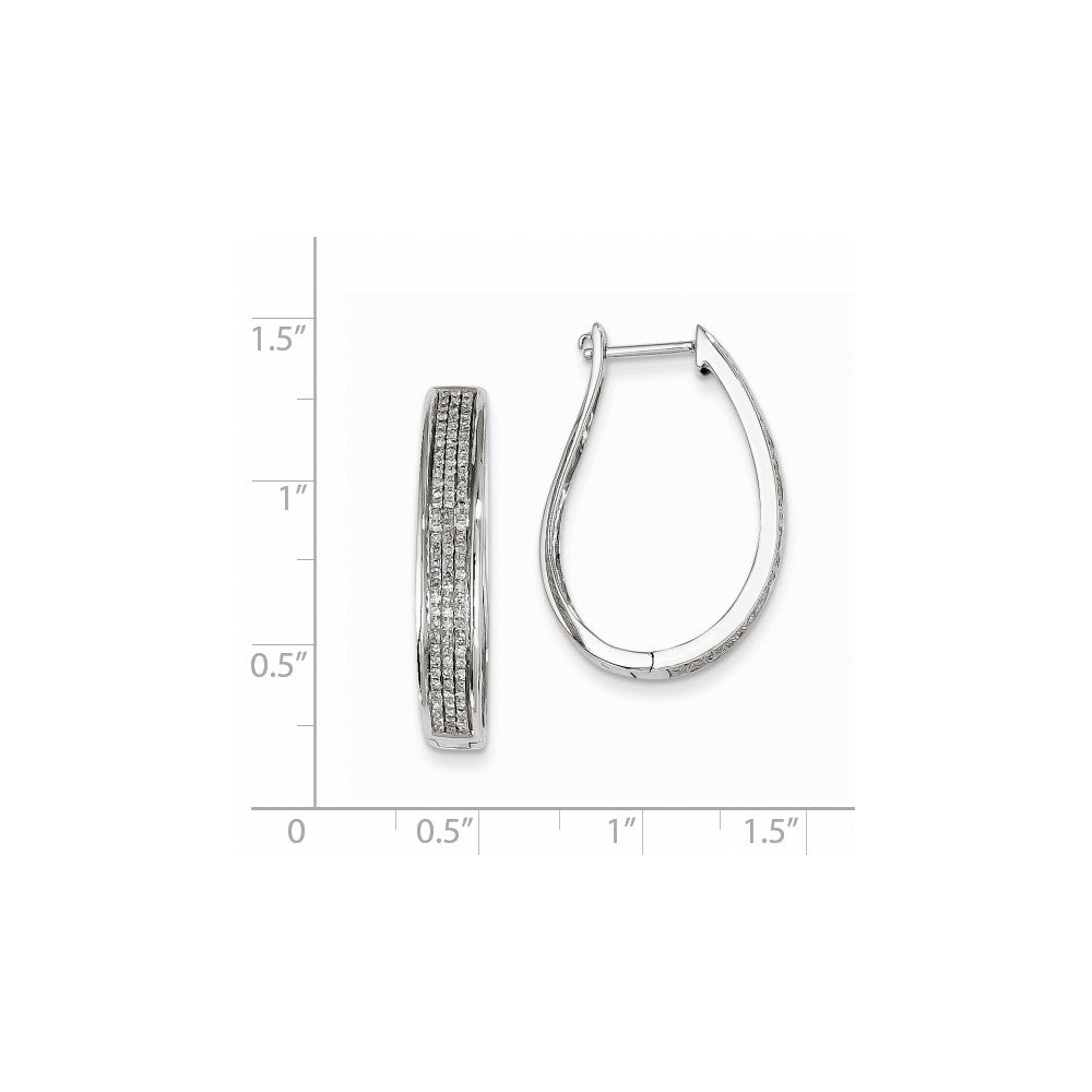14K White Gold Real Diamond Hinged Oval Hoop Earrings