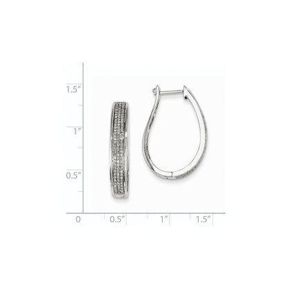 14K White Gold Real Diamond Hinged Oval Hoop Earrings