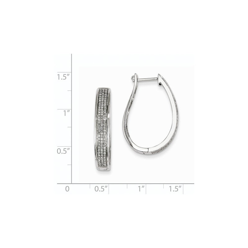 14K White Gold Real Diamond Hinged Oval Hoop Earrings