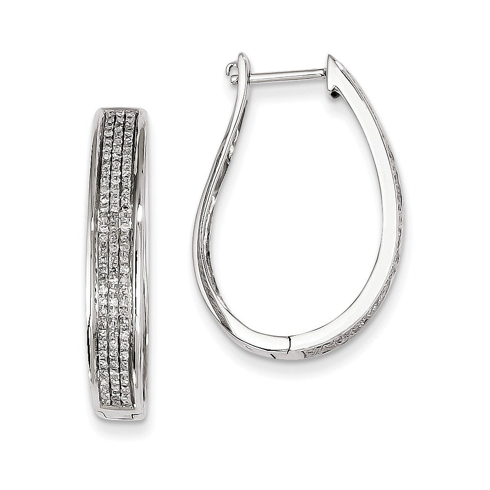 14K White Gold Real Diamond Hinged Oval Hoop Earrings