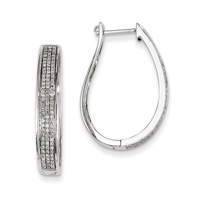 14K White Gold Real Diamond Hinged Oval Hoop Earrings