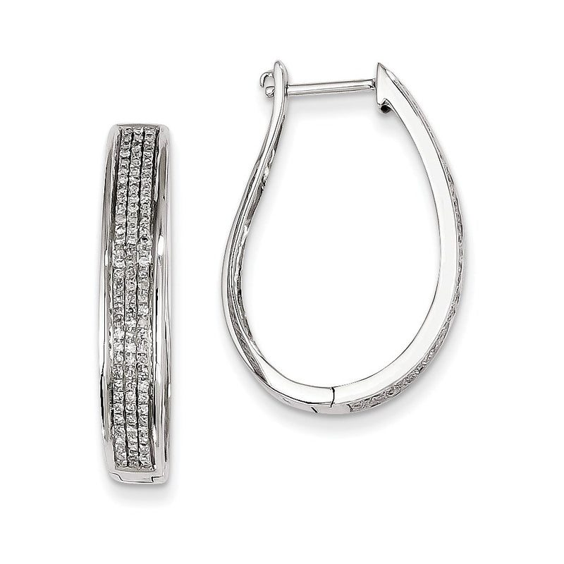 14K White Gold Real Diamond Hinged Oval Hoop Earrings
